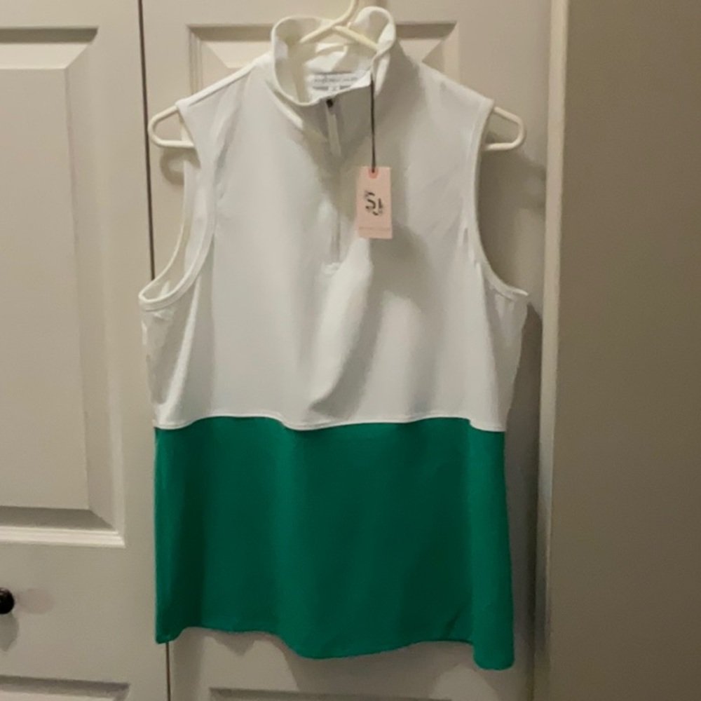 Simply Jules Green and White Sleeveless Women's Top